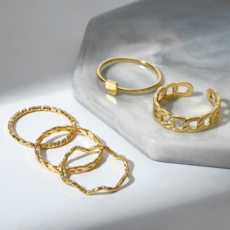 Ring set 5 pieces "perfect fingers" geometry, white color in gold-1