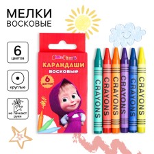 Wax pencils, set of 6 colors, height 8 cm, diameter 0.8 cm, Masha and bear
