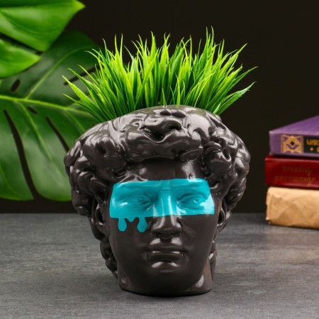 Kashpo - organizer "David's head, large" gray, turquoise, 16 cm-1