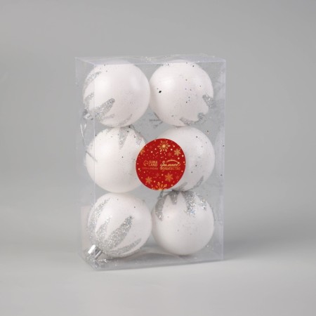 Set of balls plastic D-6 cm, 6 pcs "Alaz" silver-white-1