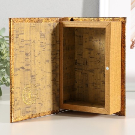 Broke-book wood, leatherette "Time flies unnoticed" embossing, under metal 16.5x11.2x5 cm-1