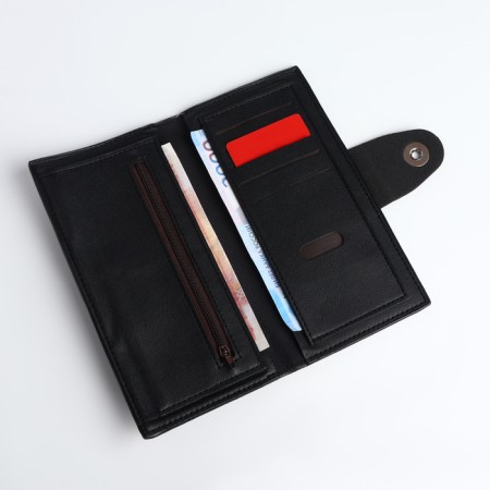 Men's purse on a magnet, a department for cards, coins, black color-6