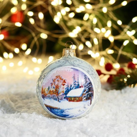 New Year's ball "landscape" 8 cm, mix-2