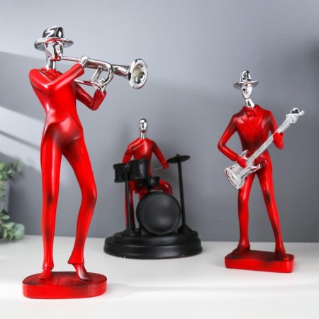 Souvenir Polystone "Musician with a guitar" Red with silver 27.5x7.5x12.5 cm-5