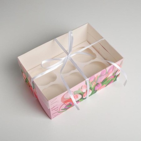 Capcake box, confectionery packaging, 6 cells “since March 8”, 23 x 16 x 10 cm-2