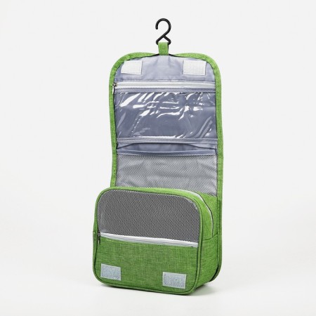 Velcro cosmetic bag, with hook, green color-2