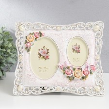 Фоторамка полистоун на 2 фото 7х9, 9х13 см "Розы и фреска" жемчужины 20,5х24 см