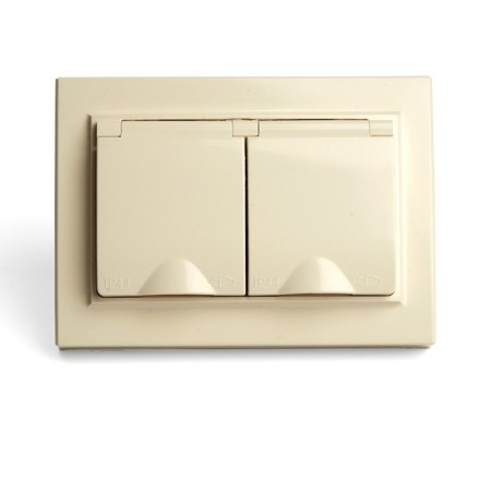 2-seater s/s outlet with a lid, Stekker series Erna, PST16-9015-02, ivory