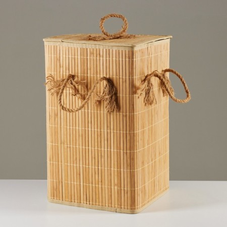 Storage basket, corner, with a lid and handles, folding, 32 x 32 x 50 cm, bamboo, jute-1