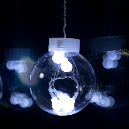 Garland "fringe" 2.4 × 0.7 m with nozzles "balls", ip20, transparent thread, 108 LED, glow white, 8 modes, 220 V-4