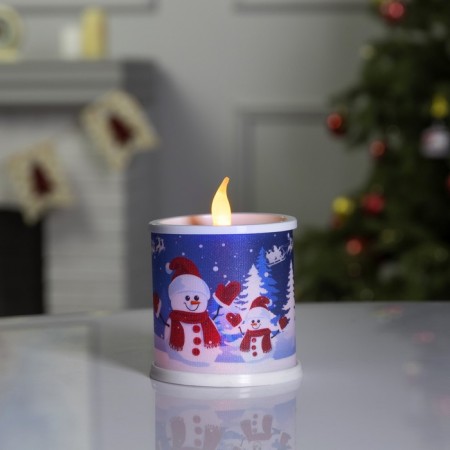 LED figure "Candle with snowmen" 7.5 × 10 × 7.5 cm, plastic, batteries AG13x3, glow of multi