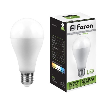 LED LED Feron LB-98, A65, E27, 20 W, 230 V, 4000 K, 1800 lm, 220 °, 135 x 65 mm