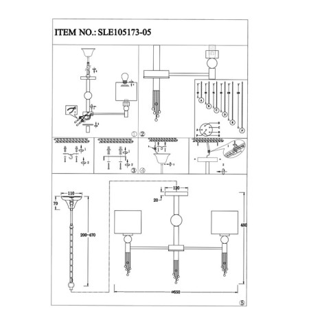Suspended EVOLUCE lamp. Sle105173-05. Primma. 5x60 watts, E27, 65x65x48 cm, chromium color-16