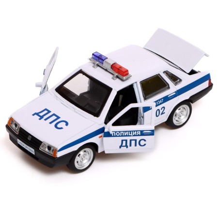 Metal machine LADA-21099 “Police Sputnik”, 12 cm, doors and trunk open, white color-3