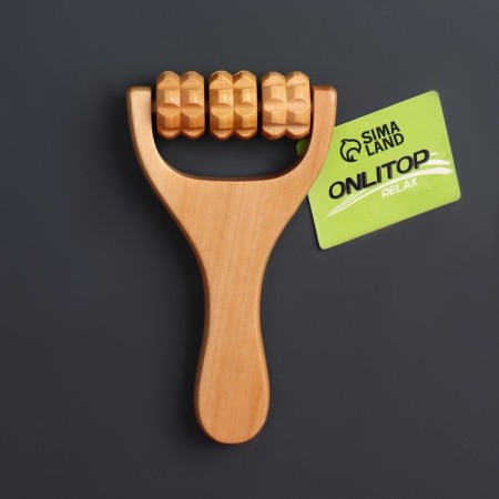 Roller massage, wooden, with a pen, universal, 14.5 × 8 × 3 cm, 3 drums-5