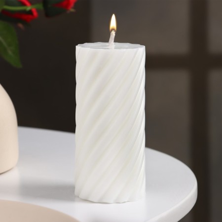 Candle-cylinder "Spiral", 5x10 cm, white, 6 hours