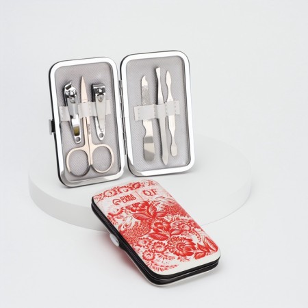 Manicure set "painting", 6 items, in a case, red, white-2