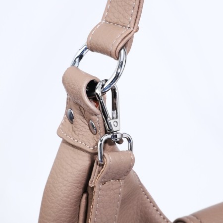 Load bag with zipper, external pocket, long belt, dark beige color-5