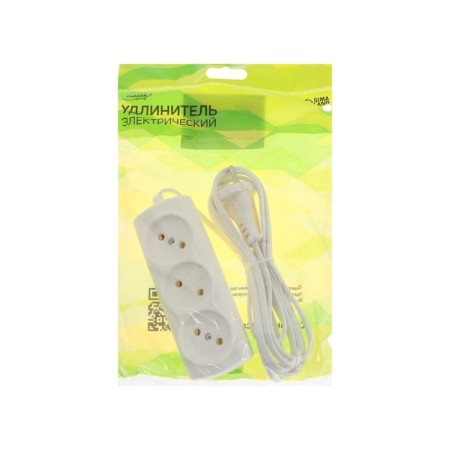 Extension cord Luazon Lighting Eco, 3 sockets, 2.7 m, 6 A, 1300 W, SHVVP 2x0.75 mm2, without salary, white-4