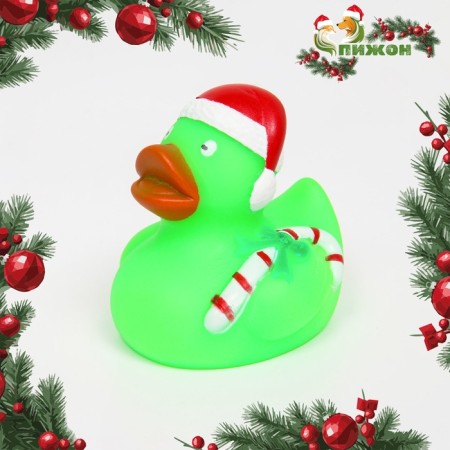 Brying toy for dogs "New Year's Duck", vinyl 8 x 8 cm