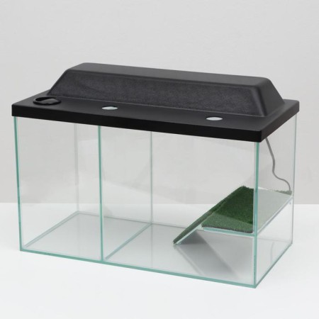 Aquarium is a terrarium with a lid and a bridge, 35 liters, 50 x 25 x 30 cm, black