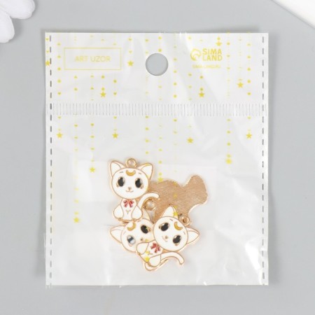 Decor for creativity metal, enamel "White kitten with red bow" gold 2.3x1.9 cm-4