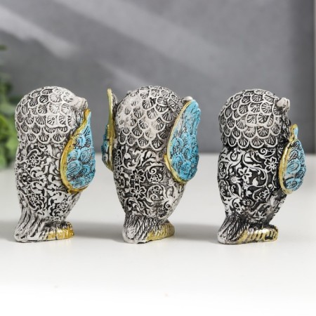 Souvenir Polystone "Filin - I do not see, I do not hear, I will not say" gray -blue mix 7x4.5x3.5 cm-4