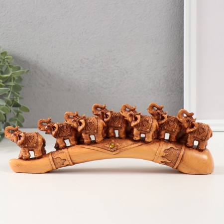 Polystone souvenir "Seven elephants on a tusk" under a tree 4.6x29x10 cm-3