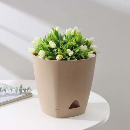 Flower pot with basal watering amsterdam, 4 l, color milk chocolate