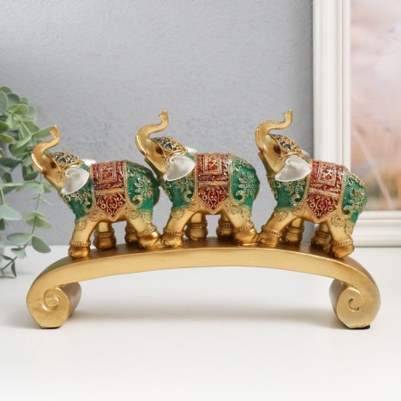 Polystone souvenir "Three elephants on the arc - Popon with red -green" 24x5x15 cm-3