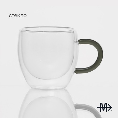 Glass cup with double walls Magistro "Adele", 200 ml, black color-1