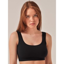 Female top in the rub on wide straps TOP SPALLA LARGA RIB, size 42-44, black color