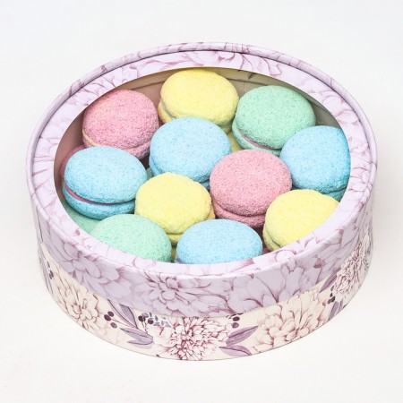 Box for Makarun tube with the window "Flowers", beige-violet, 20 x 6 cm-1