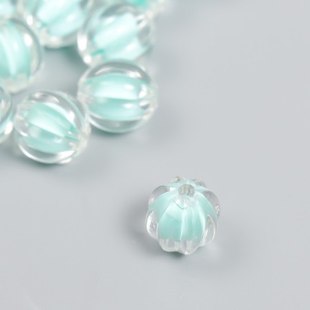 Plastic beads "Ball ribbed - inner color green" set 20 g 1.2x1.1 cm-1