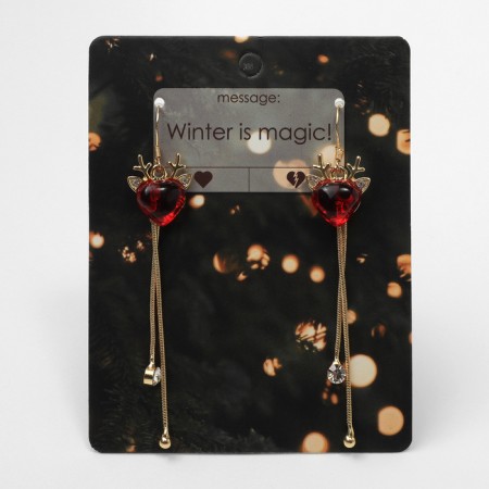 New Year! Earrings "New Year" deer, white-red color in gold-1