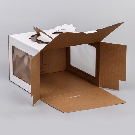 Box for cake 3 windows, with handles, white, 28 x 28 x 20 cm-3