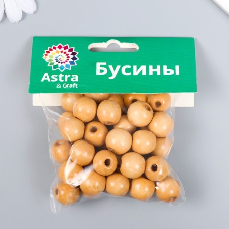 Wooden beads "Astra" round, 16 mm, 50 g, natural tree-3