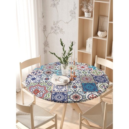 Tables on the table "Flower vibrations", round, oxford, elastic band, size 140x140 cm, diameter 105-120 cm-2