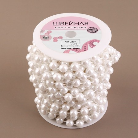 Pearls on threads, 10 mm, 9 ± 1 m, white color-3