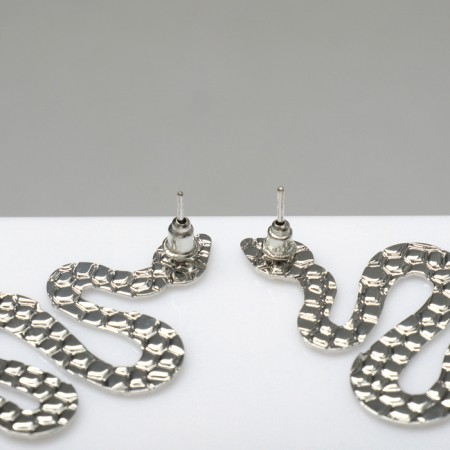 Earrings Metal "Snake" large, silver color-1