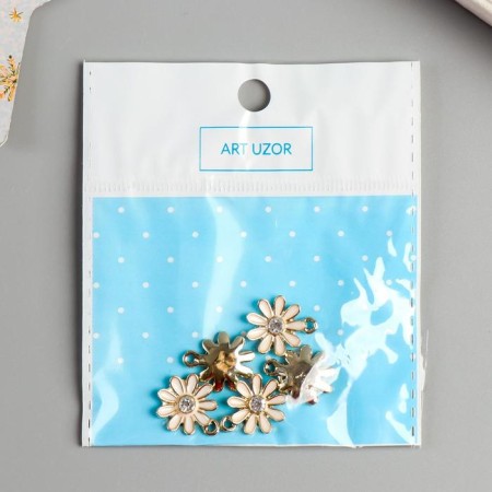 Decor for creativity metal, enamel, rhinestones "Chamomile" 2.2x1.8 cm-3