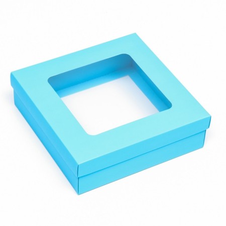 The box is folding, cover is, turquoise, with a window of 20 x 20 x 6 cm-1