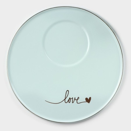 Coffee steam ceramic “love”, 3 objects: mug 200 ml, saucer d = 20 cm, spoon h = 14 cm, blue color-2