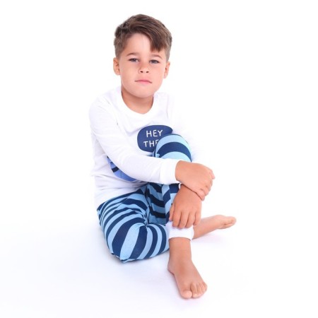 Pajamas for a boy (longshilly/pants), white/blue/raccoon color, height 104cm-4