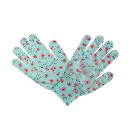 Nylon gloves, with PVC dots, size 8, mix, "flowers", Greengo-2