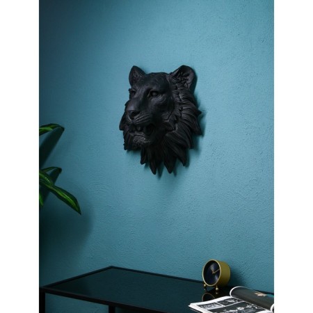 The wall figure "Leo's head", polystone, 50 cm, black matte color-3