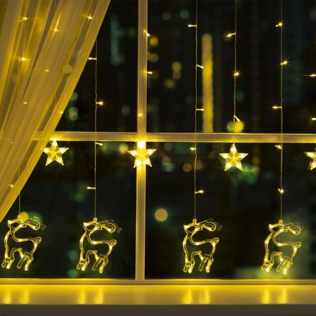 Garland “fringe” 2.4 × 0.9 m with nozzles “deer”, ip20, transparent thread, 138 LED, glow warm white, 8 modes, 220 V