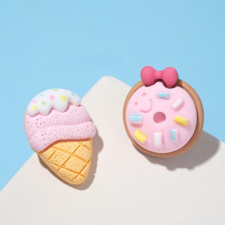 Earrings plastic "Goodness" Donut with ice cream, white-pink color-1
