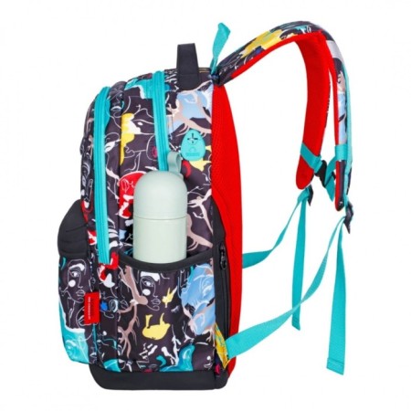 Youth backpack 43 x 29 x 18 cm, ergonomic back, Across 155, black/turquoise/multi-colored 155-2-1