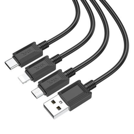Cable Hoco X74, 3 V 1 Lightning/Micro/Type -C - USB, 2 A, 1 m, PVC, Black-2